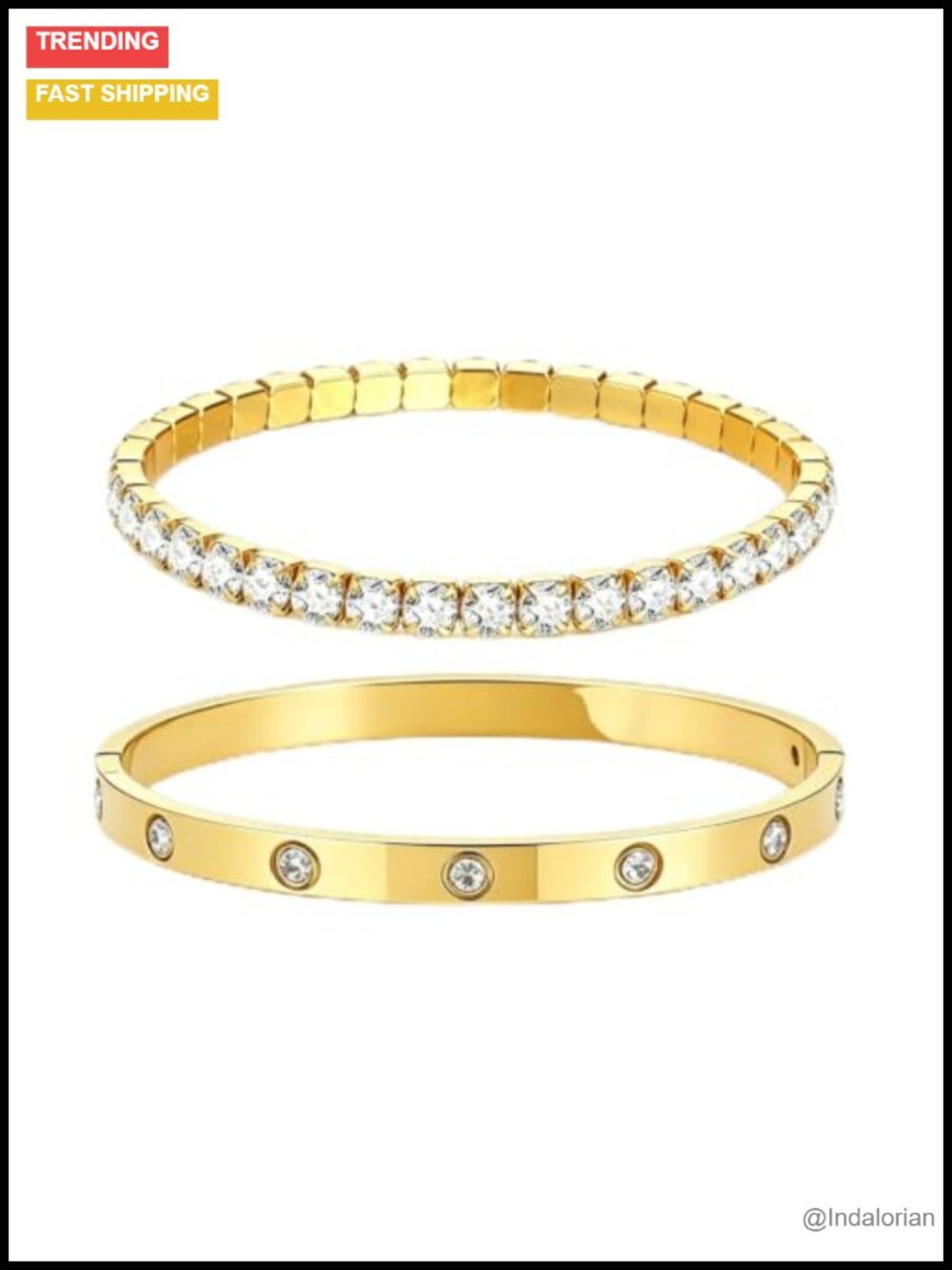 18K Gold Plated 2-Piece Stackable Bracelet Set Tennis CZ Bangle